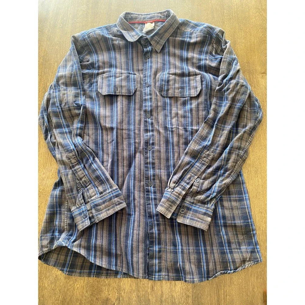 The North Face Flannel Shirt Men's XXL Navy Brown Striped Button Up Pockets